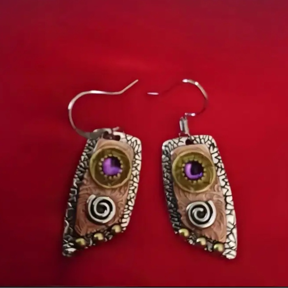Artistic Brown and Purple Tribal Earrings